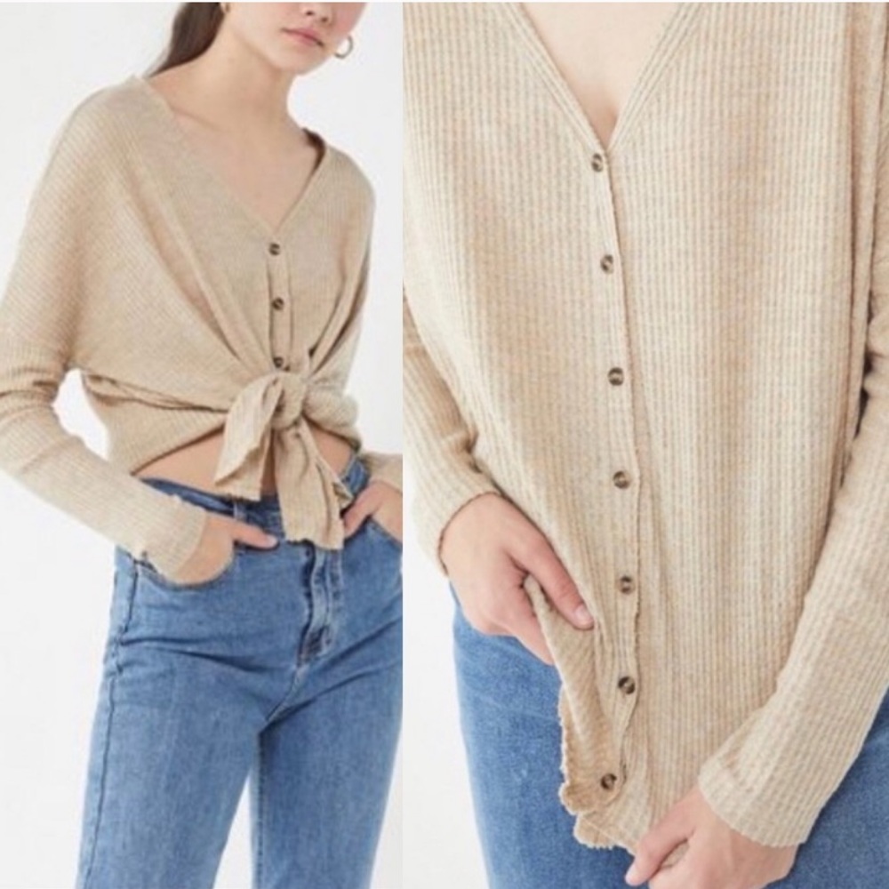 UO Out From Under Tan Thermal Henley Top
